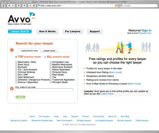Avvo Home Page