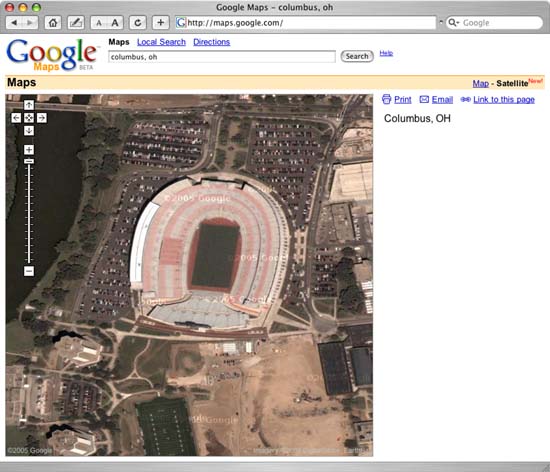 Google Map View of Ohio State University Football Stadium in Columbus