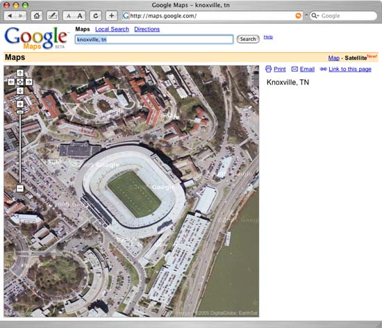 Google Map View of University of Tennessee Football Stadium