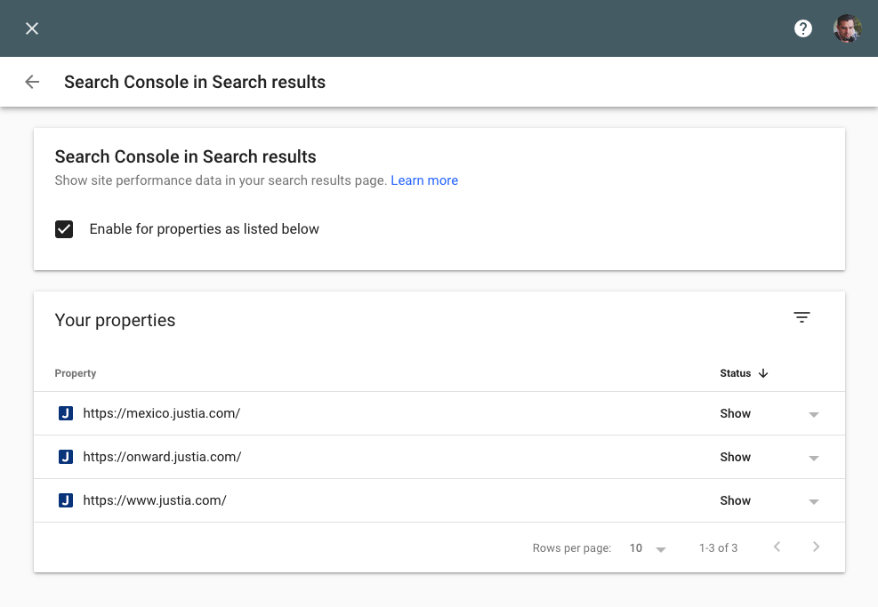Configure Google Stats in Search Results