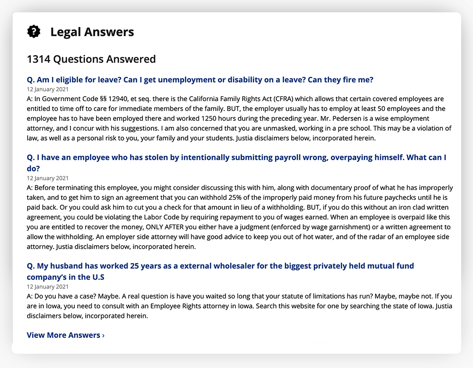 Justia Lawyer Directory Legal Answers