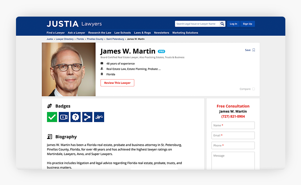 Enhanced Justia Profile