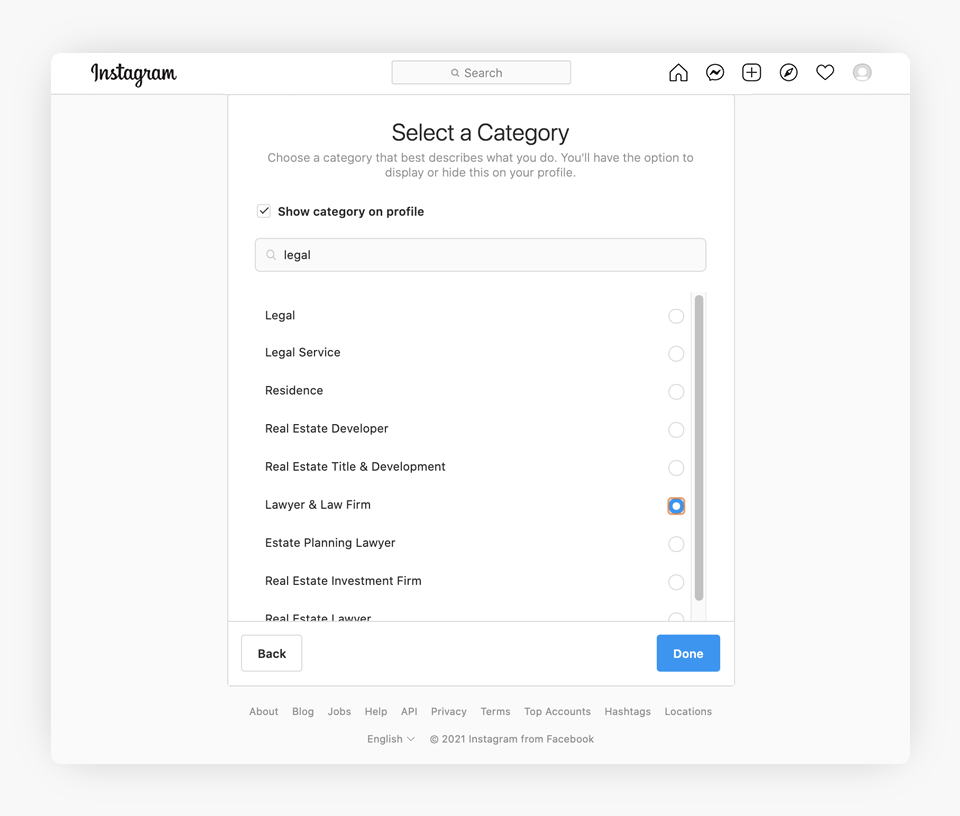 Instagram - Select a Category