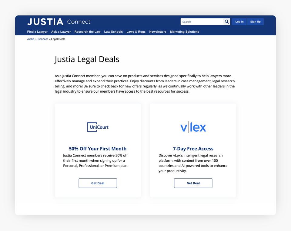 Justia Connect - Legal Deals
