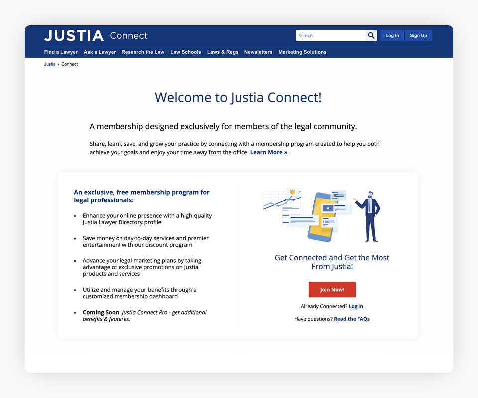 Justia Connect - Welcome Message