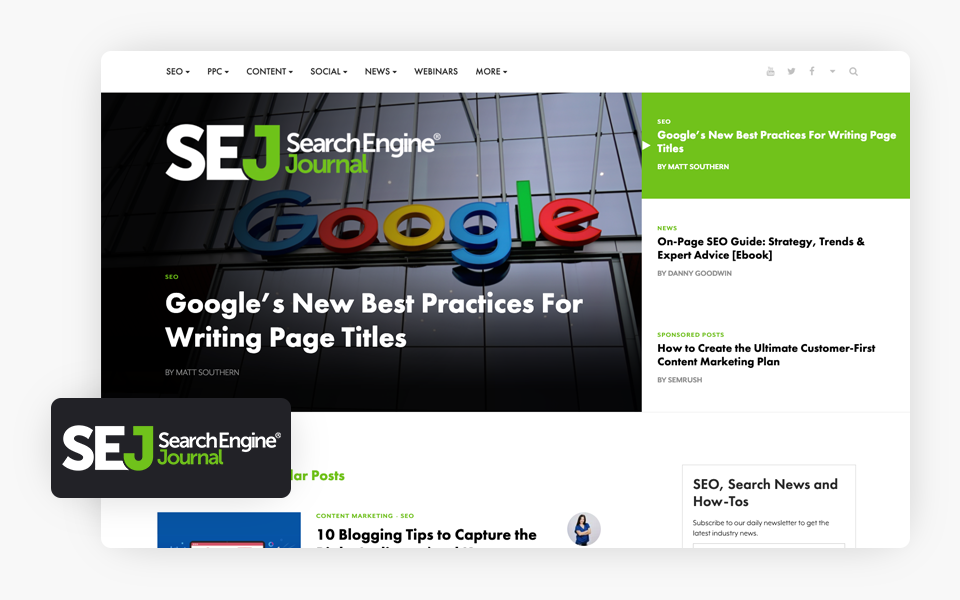 Search Engine Journal Homepage and Logo