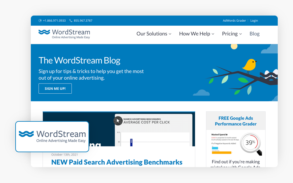 Wordstream Blog Homepage and Logo