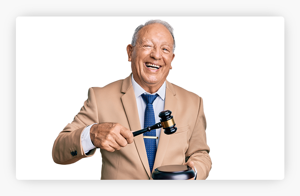 Man Holding Gavel and Laughing