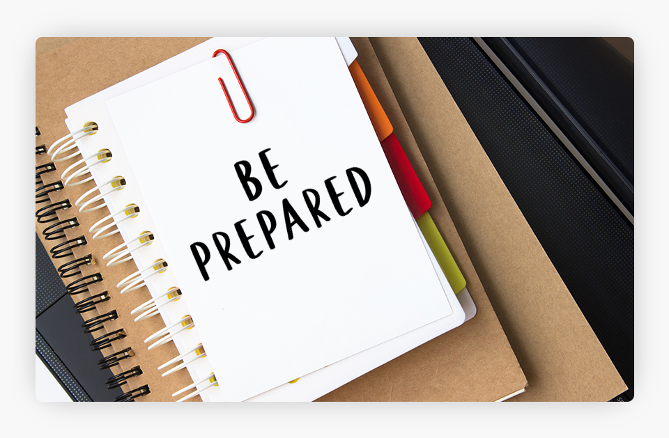 Notebook With "Be Prepared" Written on It