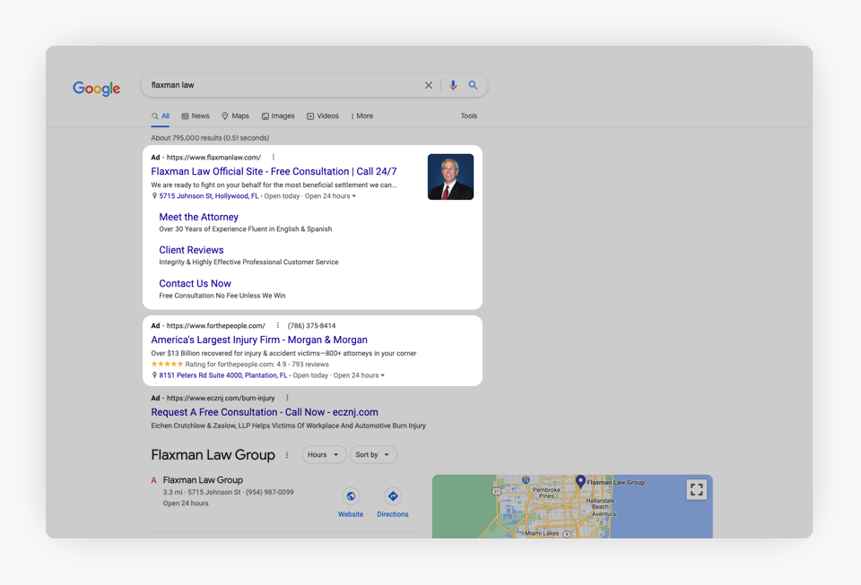 Lawyer Beating Competitor on SERP Ads