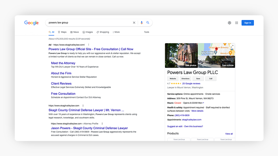 Powers Law Group SERP