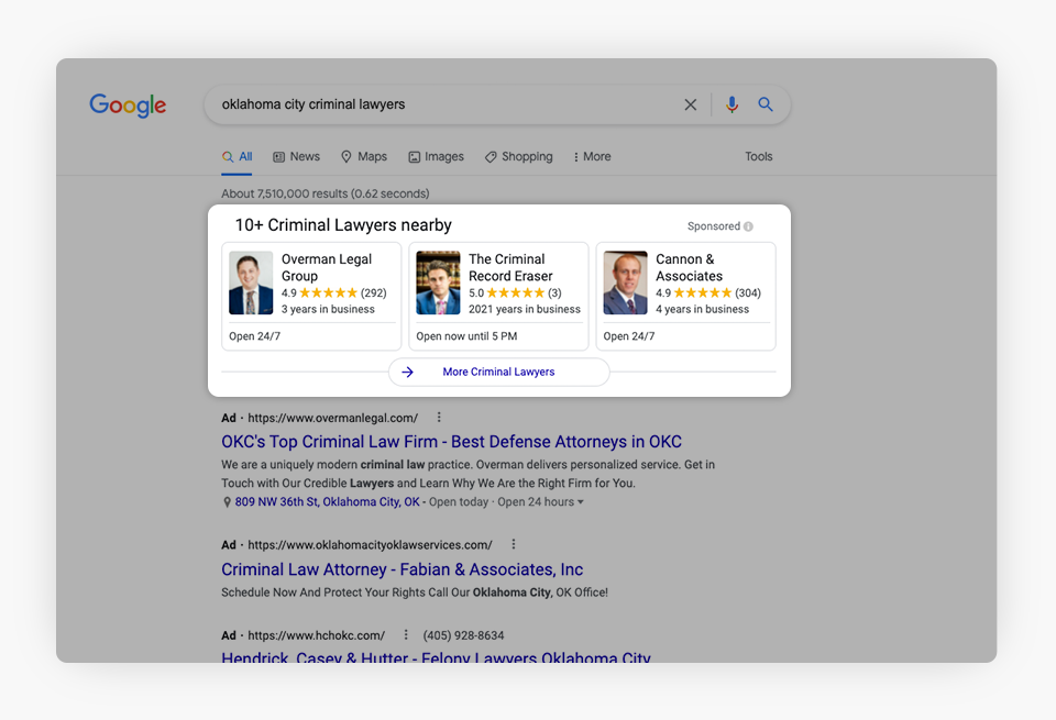 Google Search Results - Oklahoma City Criminal Lawyers