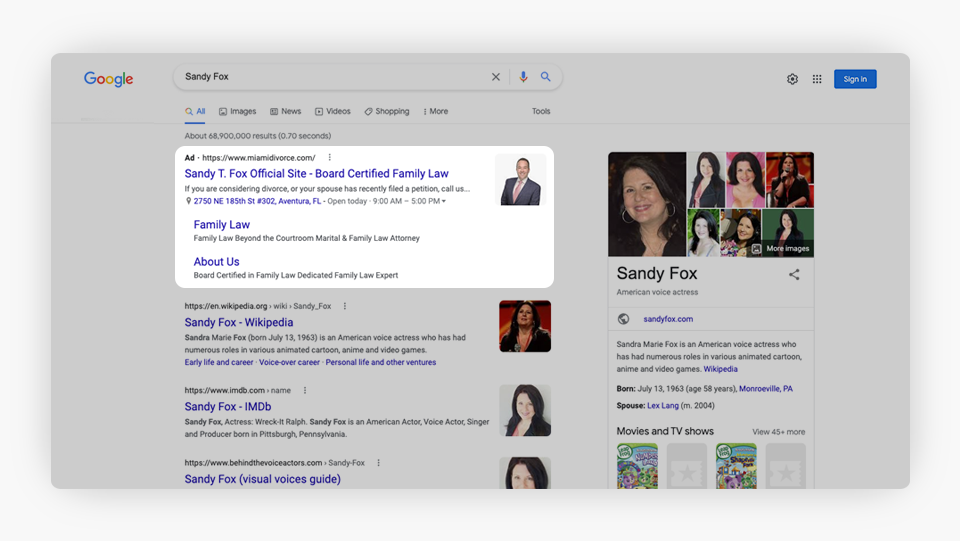 SERP Showing Firm Same Firm on Ads
