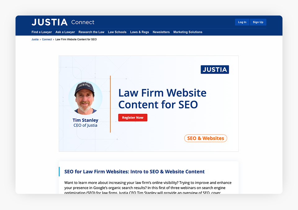 Justia Webinar Page