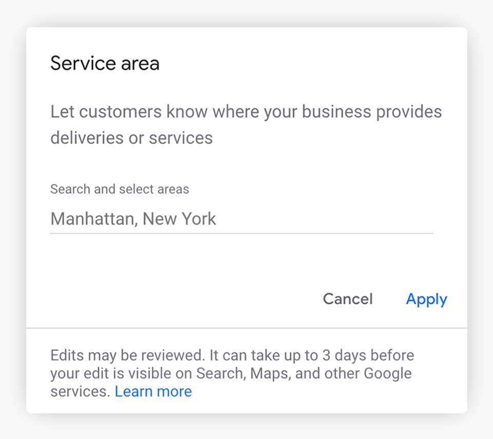 Google Business - Service Area
