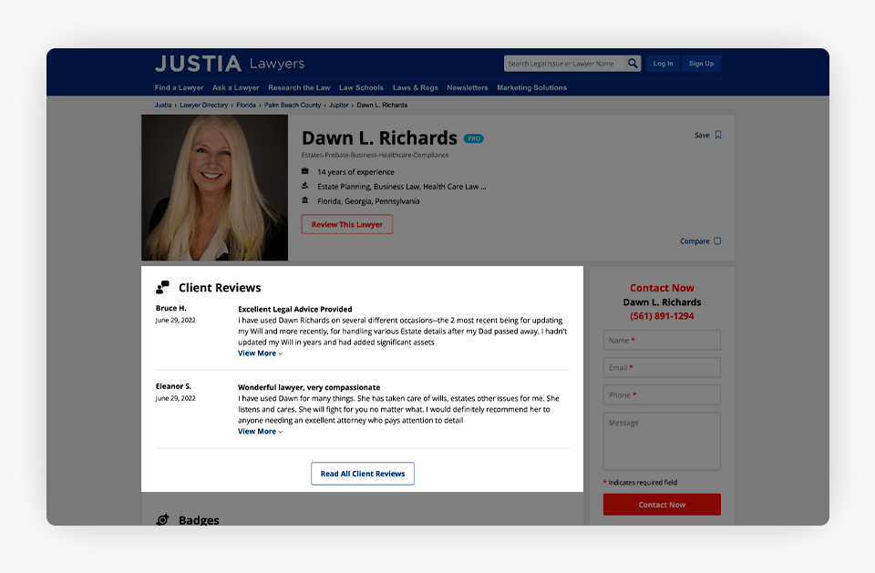 Client Reviews - Justia Lawyers