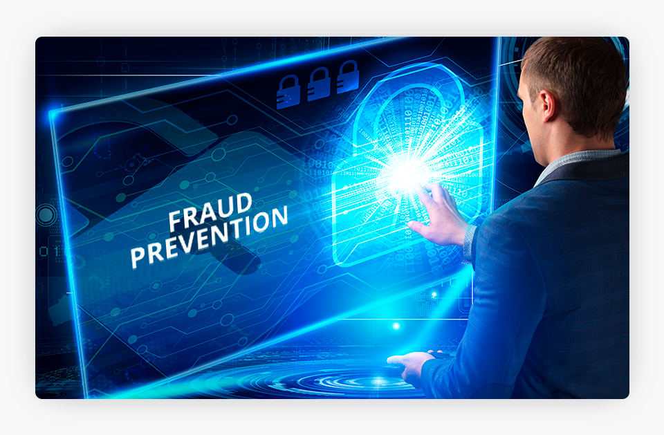 Man Touching "Fraud Prevention" Screen