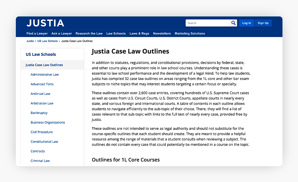 Justia Case Law Outlines