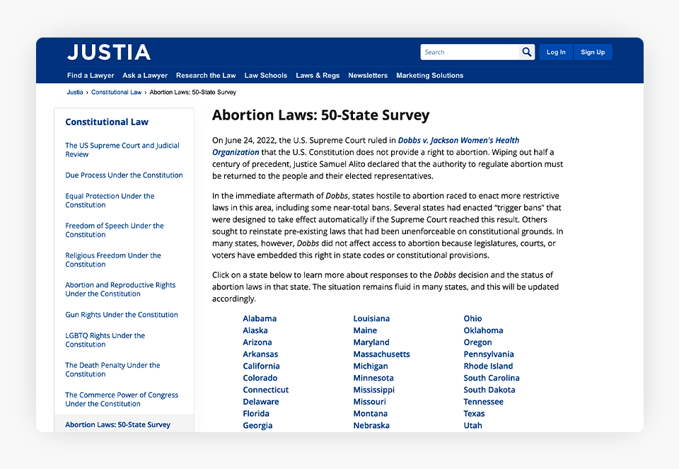 Abortion Laws 50-State Survey Screenshot