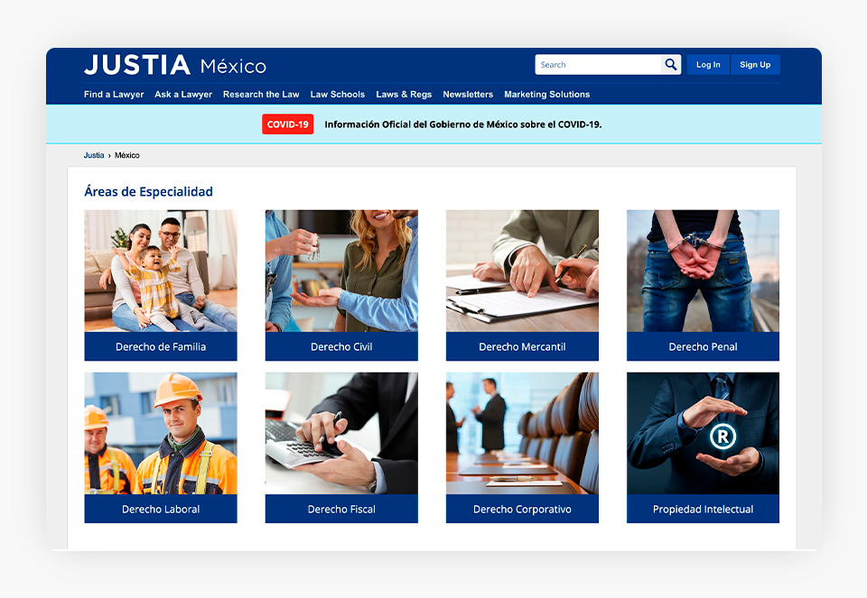 Justia Mexico Portal Screenshot