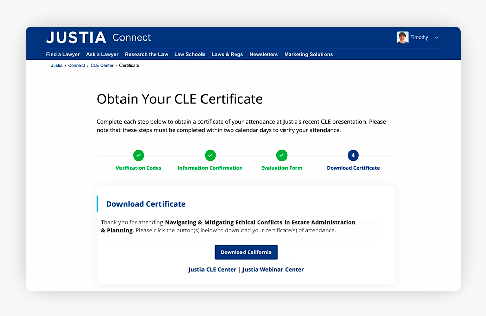 CLE Certificate Onward Image