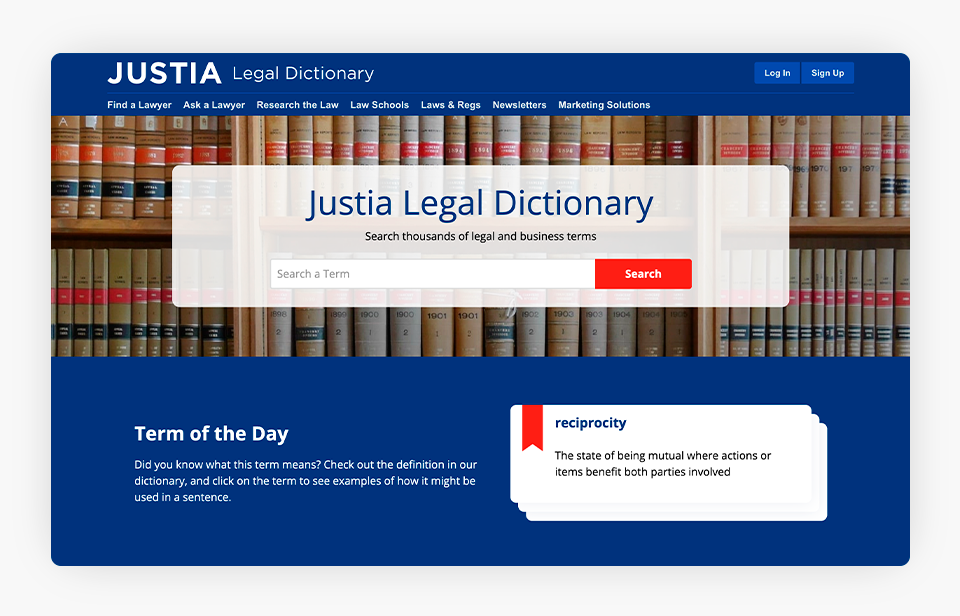Justia Legal Dictionary Screenshot