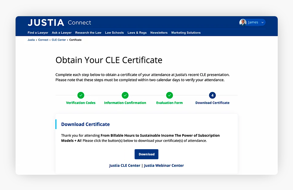 Obtain your CLE certificate