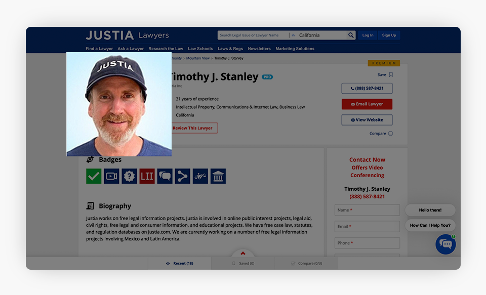 Profile Image on Justia Lawyer Directory Profile