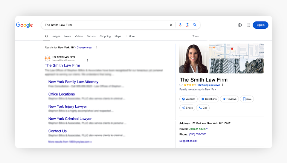 Example of Google Business Profile